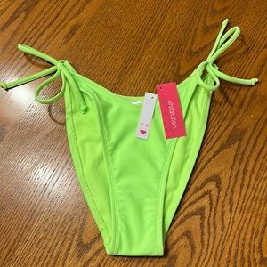 Neon Green Cheeky Bikini Bottom With V Front and Side Ties Xhilaration M…